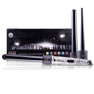 3 Piece Tourmaline Curling Wand Set - Zebra Print - RoyaleUSA