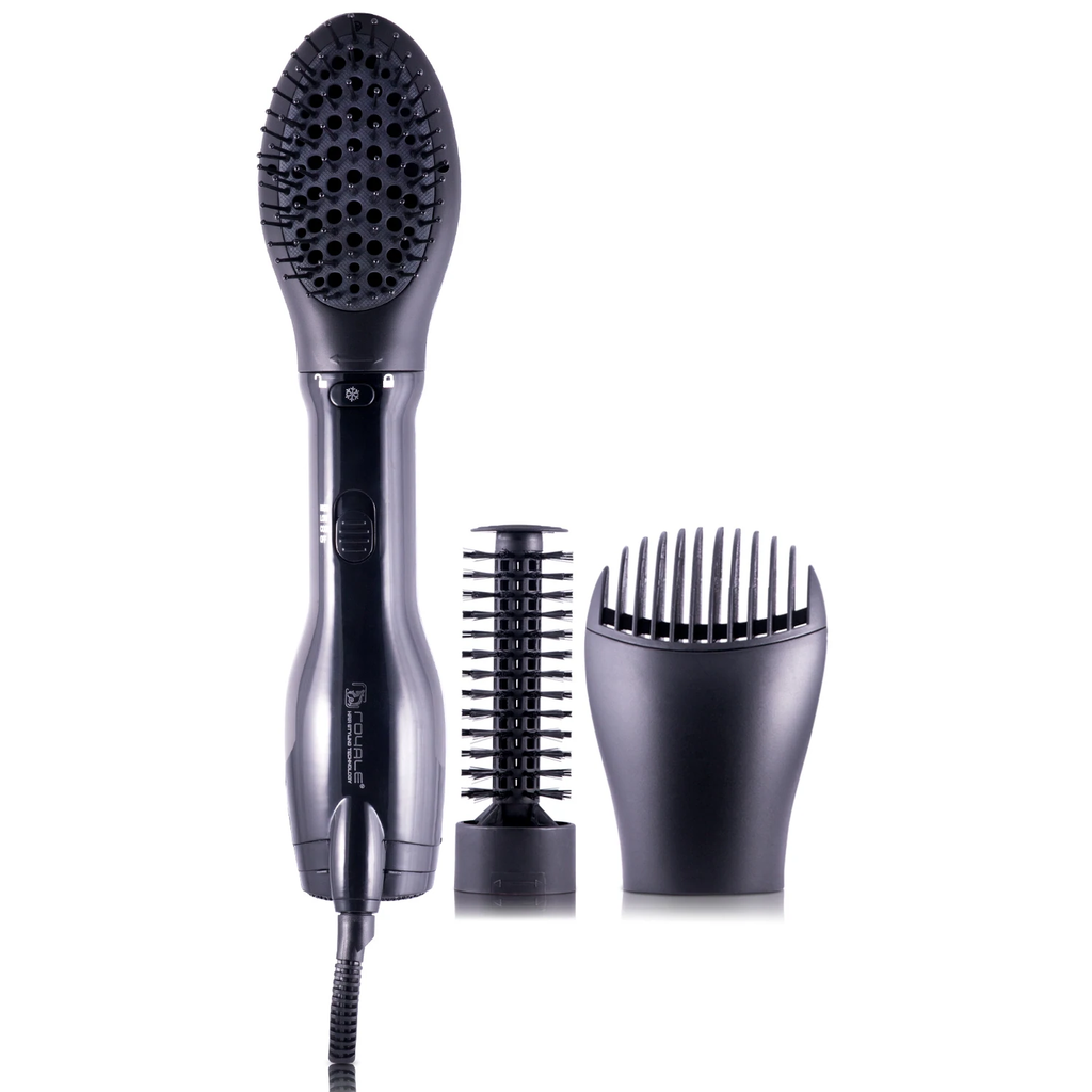 4-in-1 Interchangeable Blower Brush Set with Volumizing, Straightening, and Curling Attachments