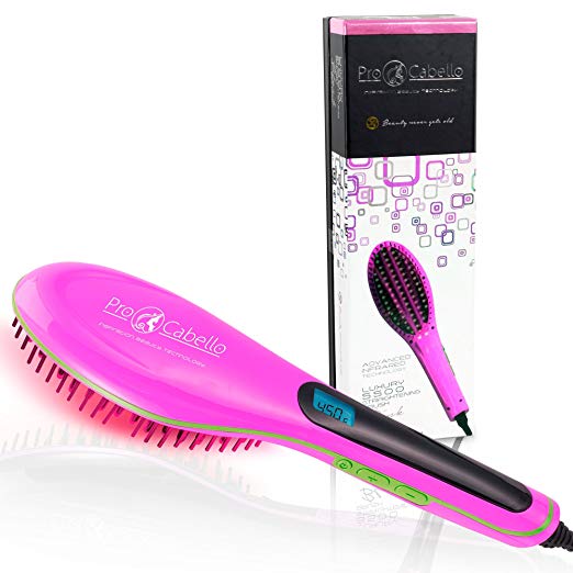 Hair Straightening Brush Heated Ceramic Straightener Comb - Pink - RoyaleUSA