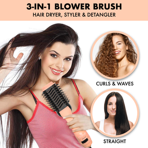 Flawless Magic 3-in-1 Blower Brush | Static Free Ionic Generator, Hair Dryer, & Detangler - Rose Gold