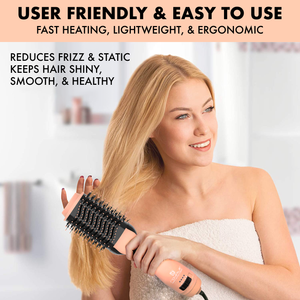 Flawless Magic 3-in-1 Blower Brush | Static Free Ionic Generator, Hair Dryer, & Detangler - Rose Gold